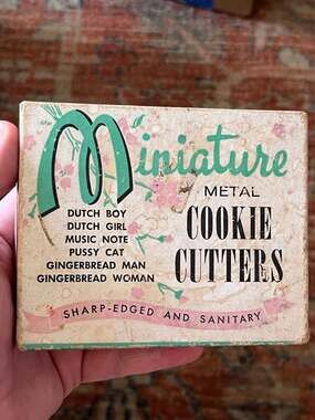 Vintage Miniature Metal Cookie Cutters Set of 6 in Original Box - Dutch Boy & Gi